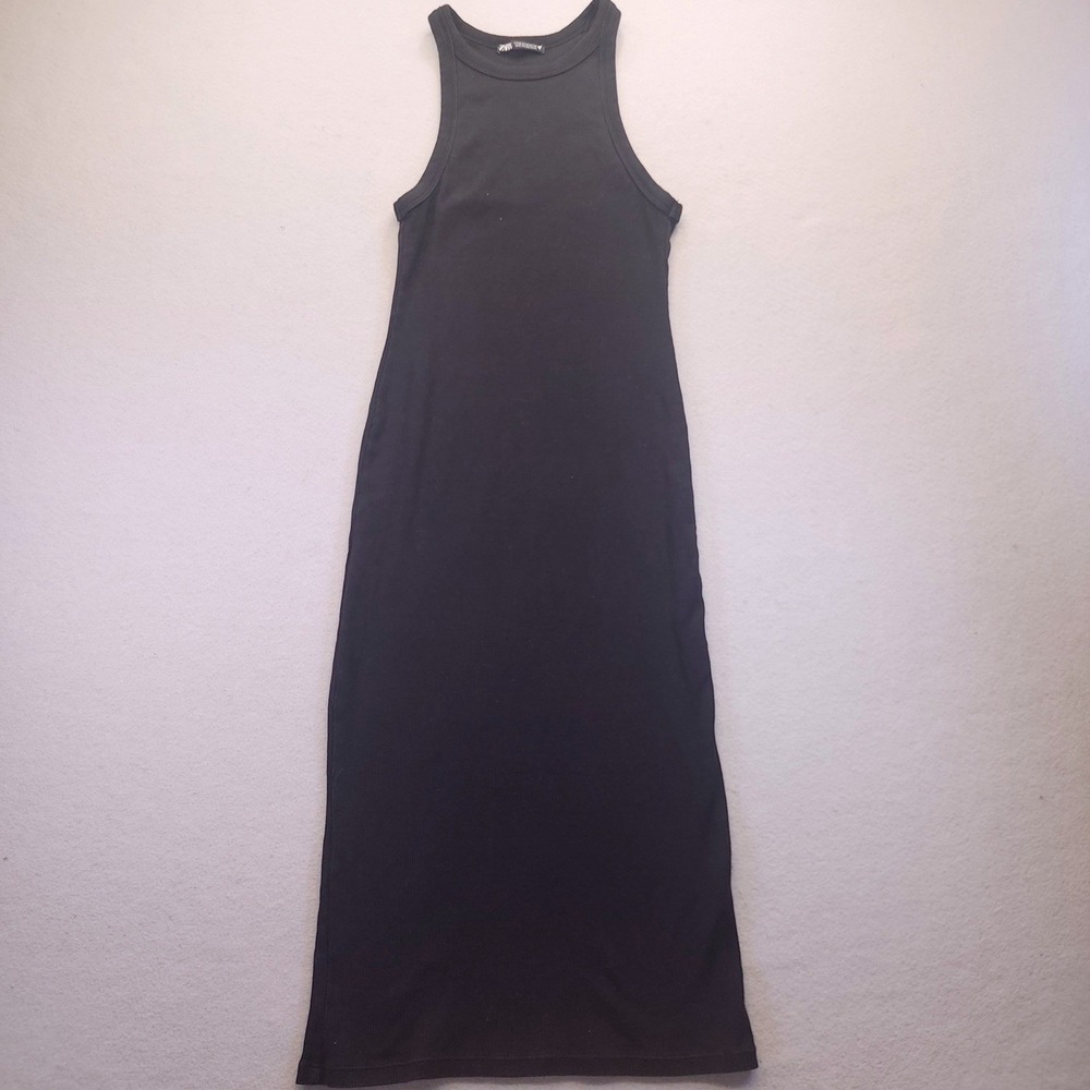 Zara Ribbed Knit Tank Dress Black Ribbed Women's Size Medium Minimalist Basic